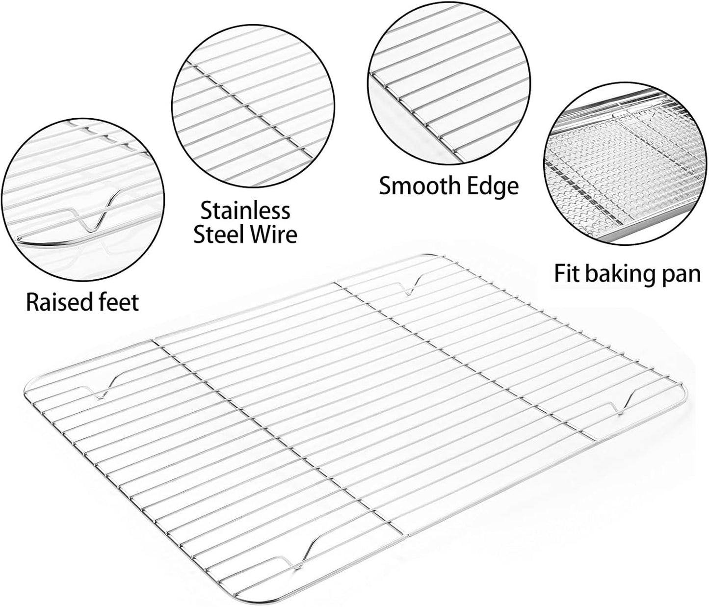 Stainless Steel Baking Sheet Tray Cooling Rack with Silicone Baking Mat Set, Cookie Pan with Cooling Rack, Set of 9 (3 Sheets + 3 Racks + 3 Mats), Easy Clean