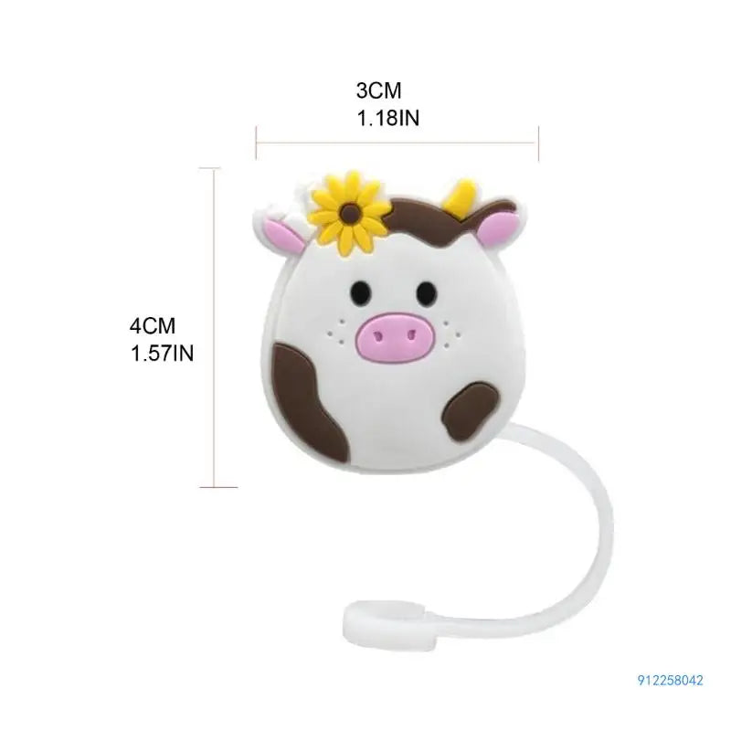 4 Pcs Reusable Silicone Straw Covers Cap Cartoon Cow Straw Toppers Dustproof Drinking Straw Tip Lids for Drop Shipping