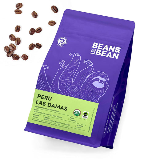 Bean & Bean Peru Las Damas Single Origin Coffee – Peruvian Organic Whole Coffee Beans – Velvety Caramel Coffee – Fair Trade Peruvian Coffee - Sweet, Smooth and Complex Whole Medium Roast, 11Oz