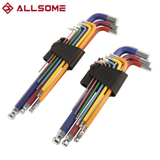 Hex Keys Set, 9PCS Allen Key Set Metric Extra Long Ball End Hex Key Set with Colour Coding with T-Handle 1.5Mm-10Mm