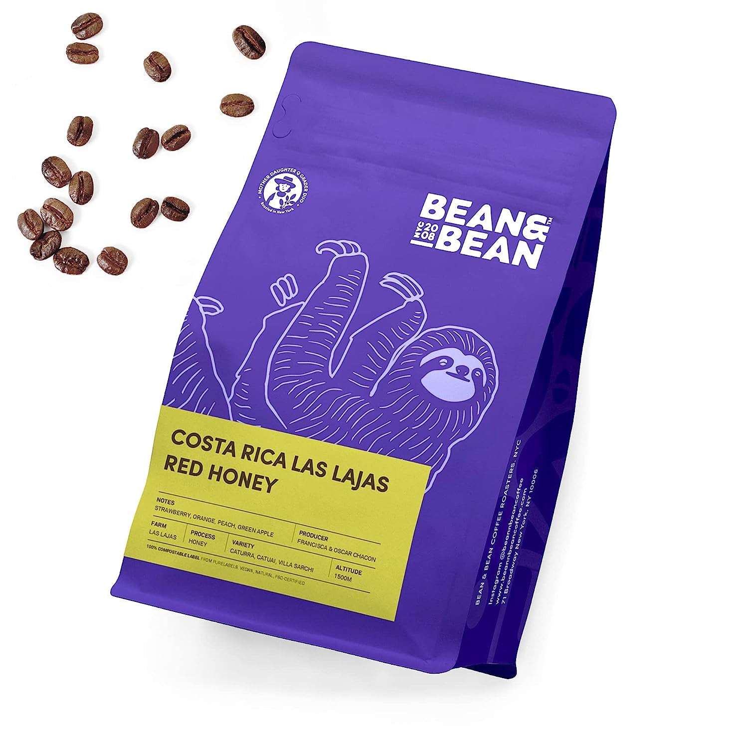 Bean & Bean Costa Rica Honey Coffee - Single Origin Coffee – Rich, Aromatic Organic Whole Bean Coffee with Notes of Orange, Strawberry & Vanilla - Fair Trade Costa Rican Coffee Beans, 12Oz