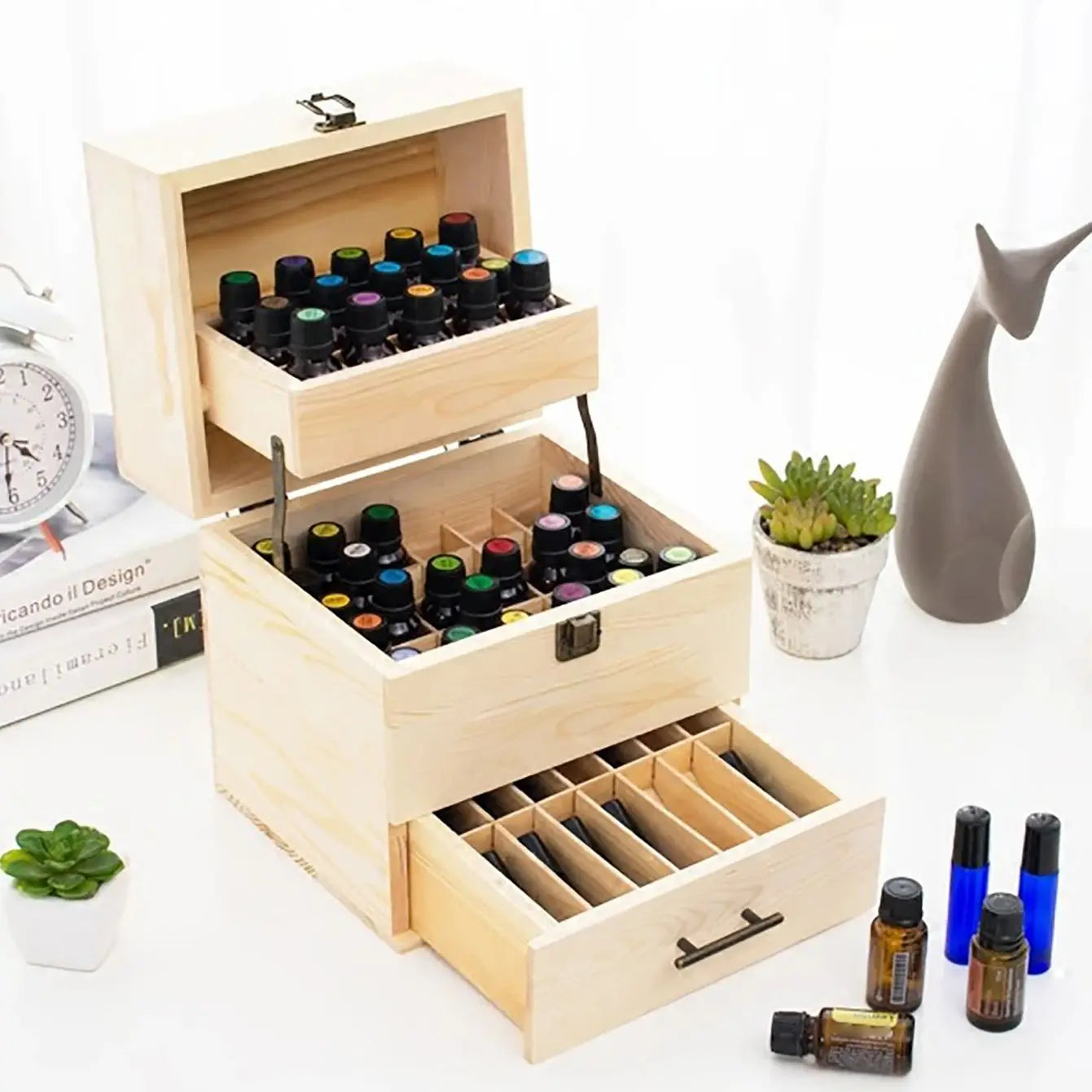 Wood Essential Oil Box 59 Grid Wood Essential Oil Box Essential Oil Packaging Box High Quality 3 Layer Essential Container