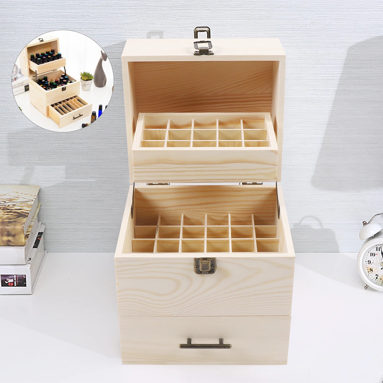 Wood Essential Oil Box 59 Grid Wood Essential Oil Box Essential Oil Packaging Box High Quality 3 Layer Essential Container