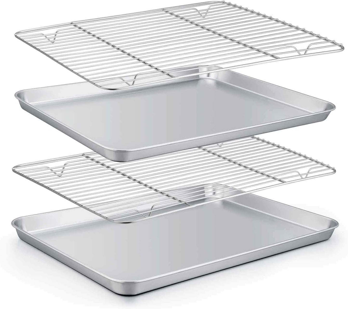 Baking Sheet with Rack Set (2 Pans + 2 Racks), Stainless Steel Baking Pan Cookie Sheet with Cooling Rack, Non Toxic & Healthy, Easy Clean & Dishwasher Safe - 4 Pack