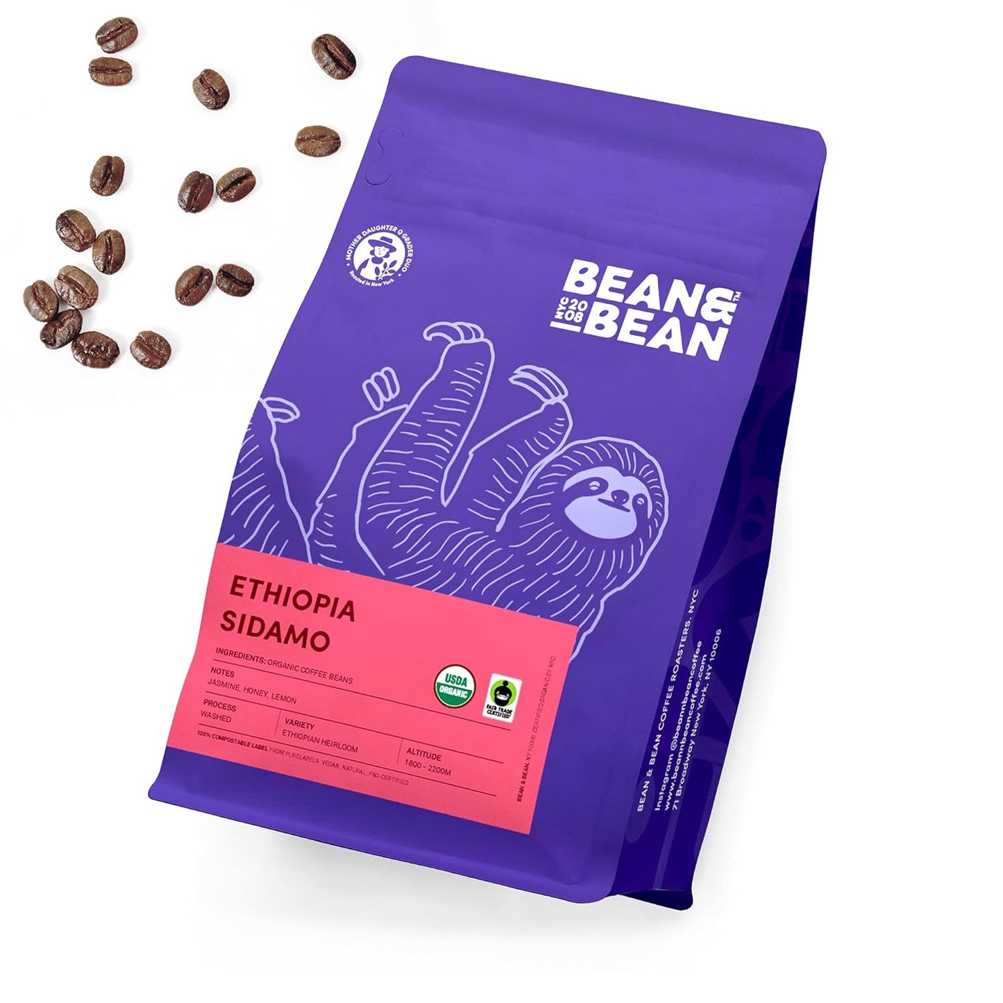 Bean & Bean Ethiopia Sidamo Single Origin Coffee – Roasted to Order Delicate & Refreshing Jasmine, Lemon & Honey Flavored Freshly Roasted Coffee Beans – Fair Trade Ethiopian Organic Whole Bean, 11Oz