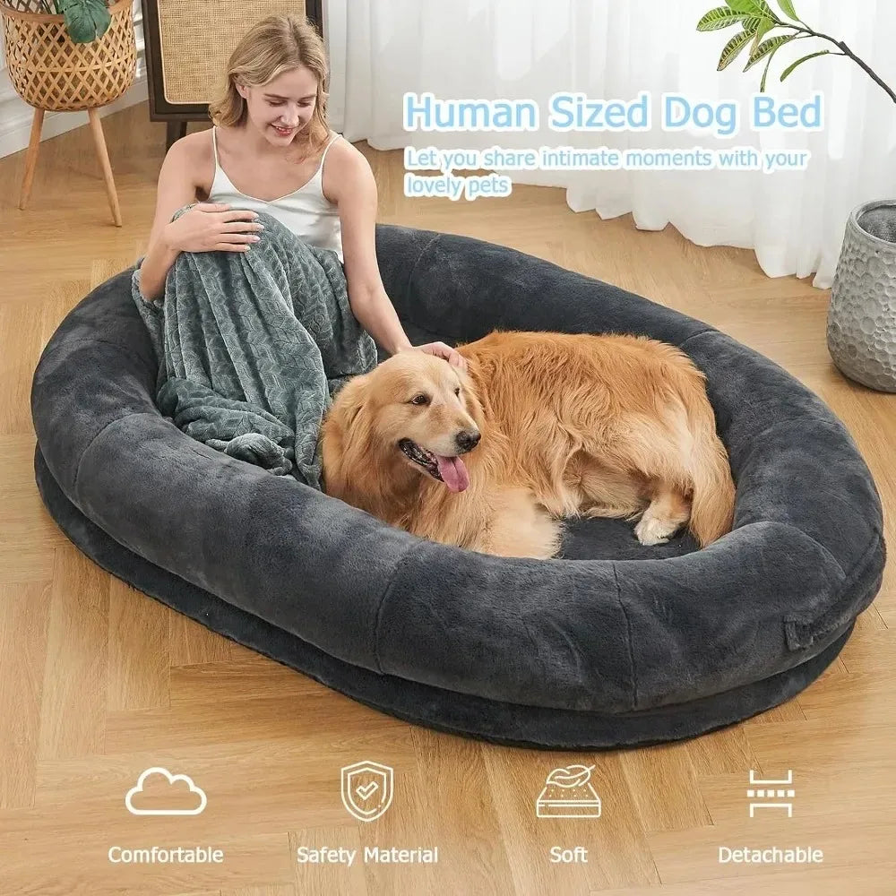 Human Sized Dog Bed for People Adults, Giant Dog Bed for Humans Nap Bed Dark Grey, Black 72"X48"X10"