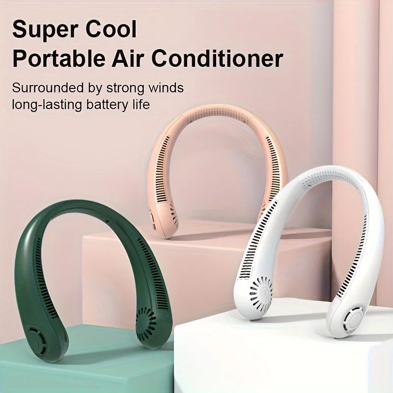 Outdoor Sport Cooling USB Neck Fan Rechargeable Adjustable 3 Speeds Cooler Bladeless Free Hanging Mini Portable Neck Fan